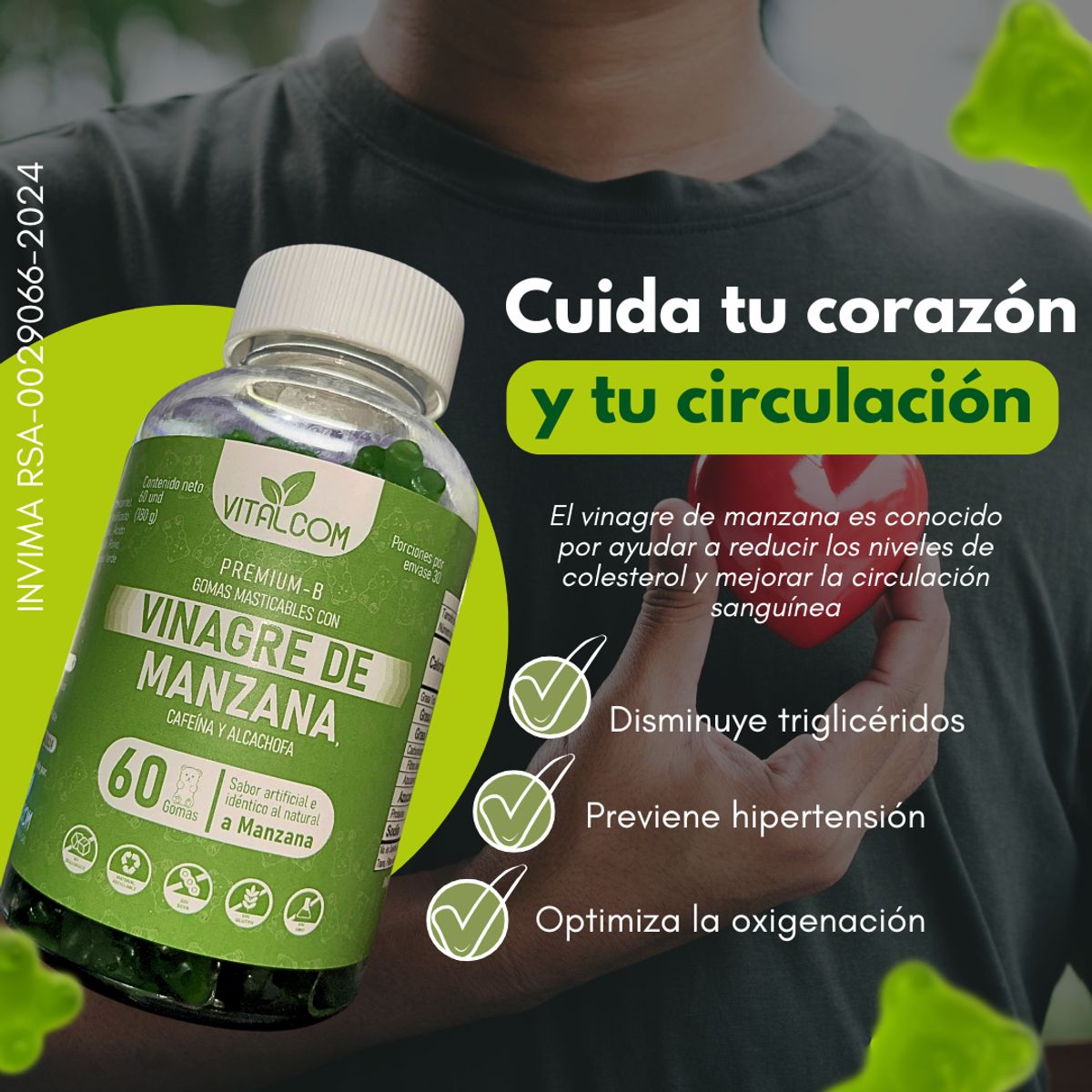 VITAL - Vinagre de Manzana con Cafeina y Alcachofa - Salud y Energía x2