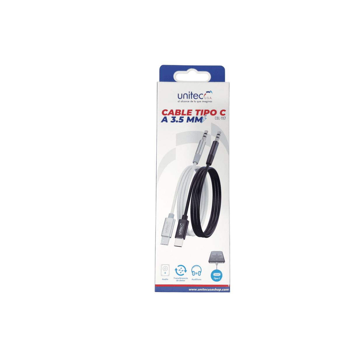 UNITEC - Cable Auxiliar Audio Tipo C A Jack 3.5mm 1 Metro Negro