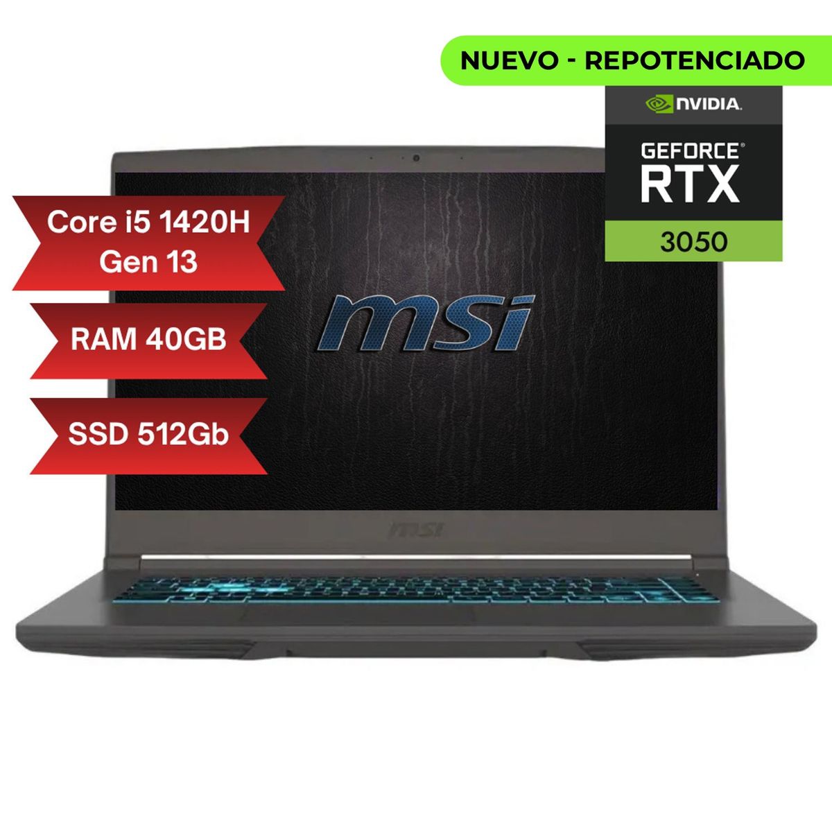 MSI - PORTATIL MSI THIN 15 INTEL CORE I5 13420H RAM 40GB SSD 512GB RTX 3050 4GB 15.6"