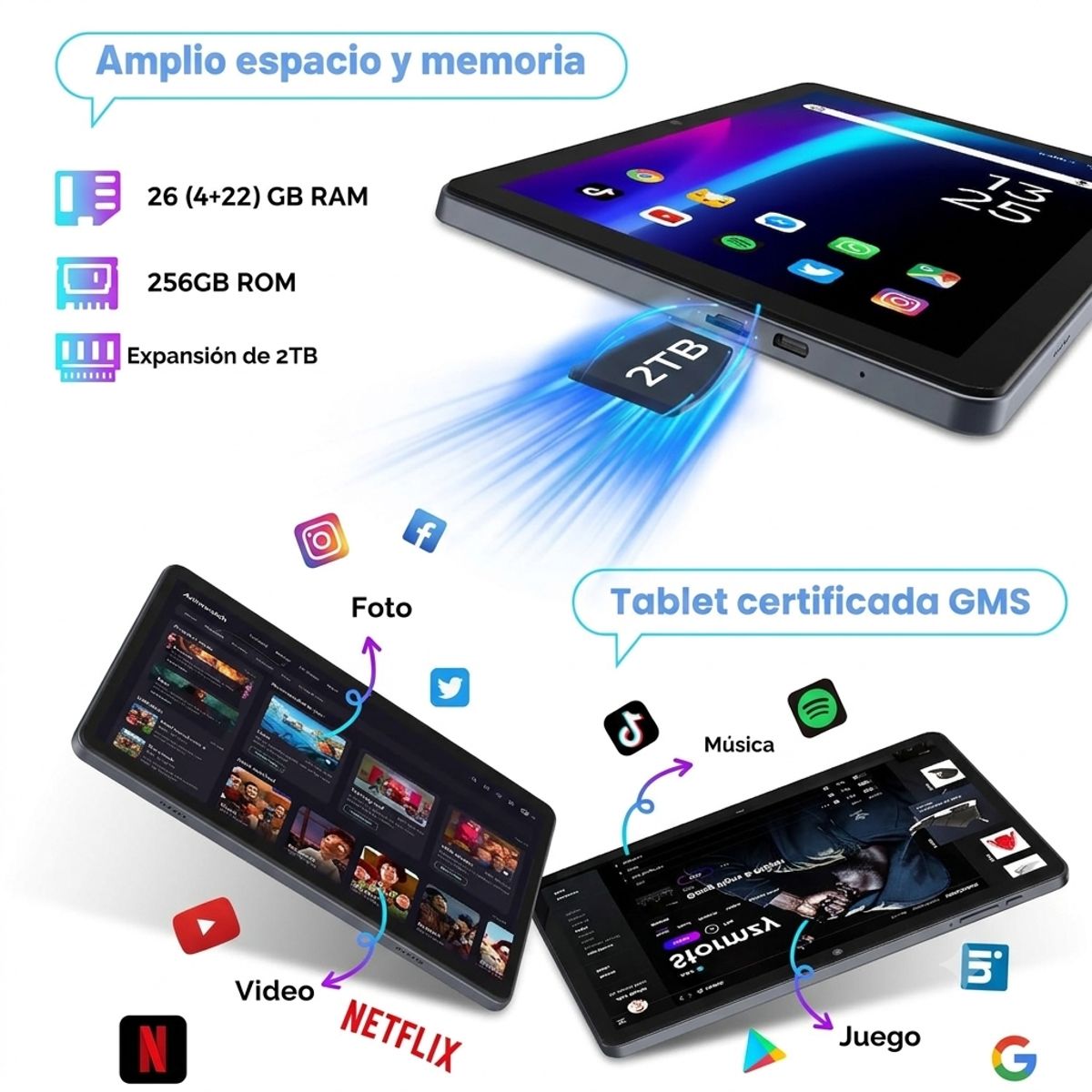 GENERICO - Tablet Android con teclado - Android 16 tableta con 26 GB+256 GB+2