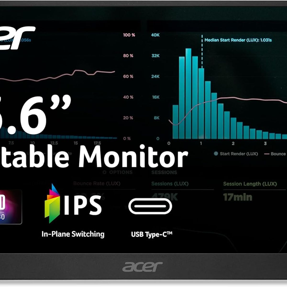 ACER - Monitor Portátil Acer 15.6" FHD IPS con FreeSync y Doble Puerto USB 3.1