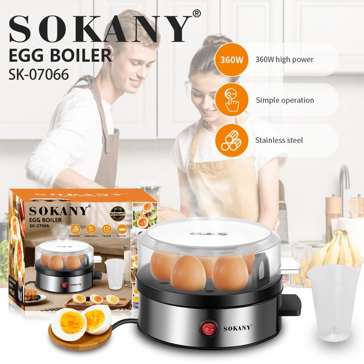 SOKANY - Hervidor Eléctrico de Huevos Sokany Acero Inoxidable