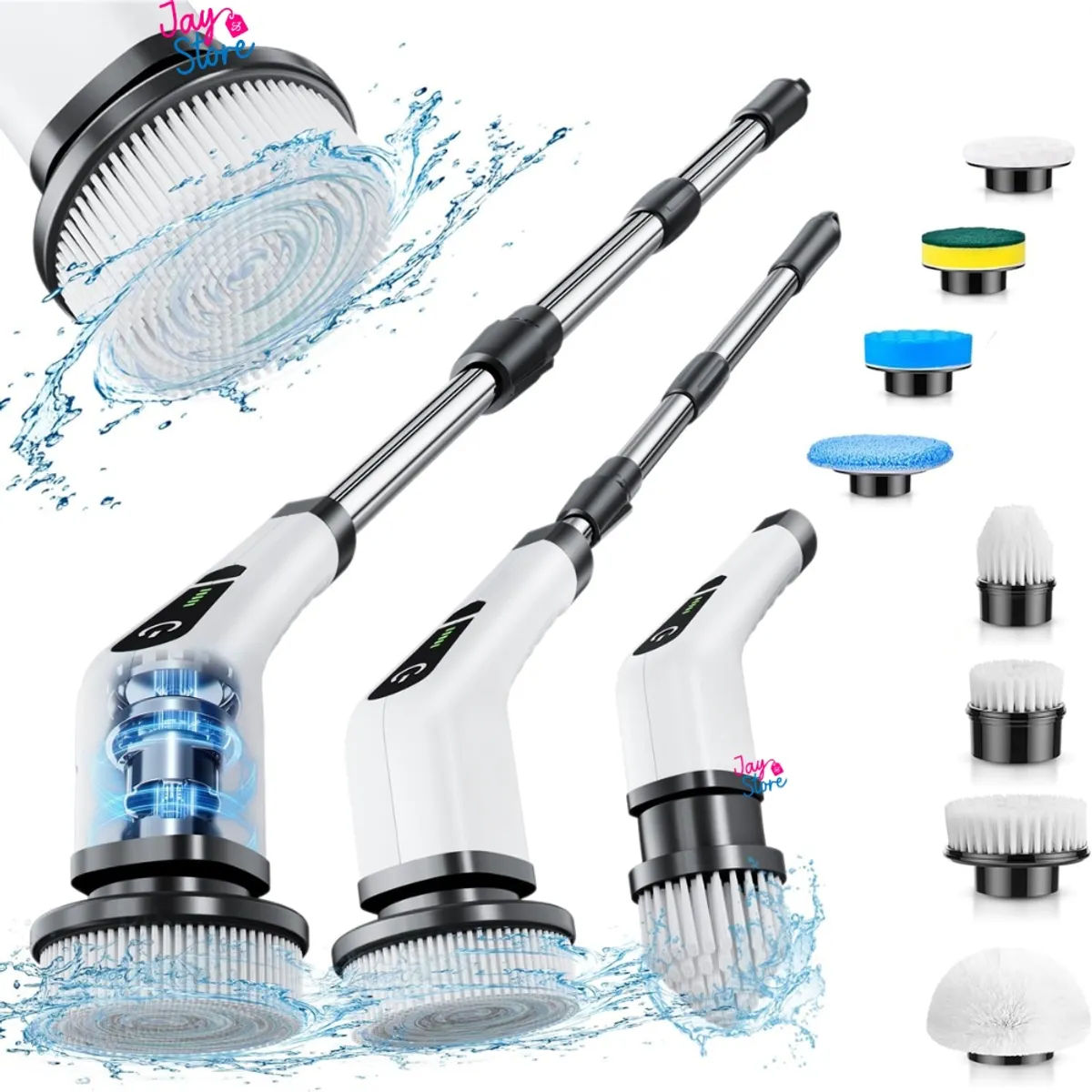 JAYSTORE - Cepillo Electrico Limpieza 9 Cabezales Inalambrico Rotativo