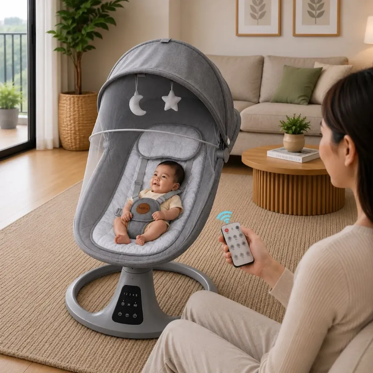 ORIENTE TRADING - Silla Mecedora Gris Eléctrica Kidilo 3 en 1-Bluetooth+ Control Remoto+5 Velocidades