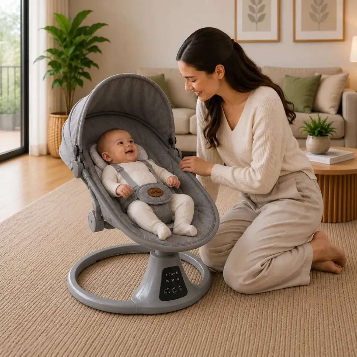 ORIENTE TRADING - Silla Mecedora Gris Eléctrica Kidilo 3 en 1-Bluetooth+ Control Remoto+5 Velocidades