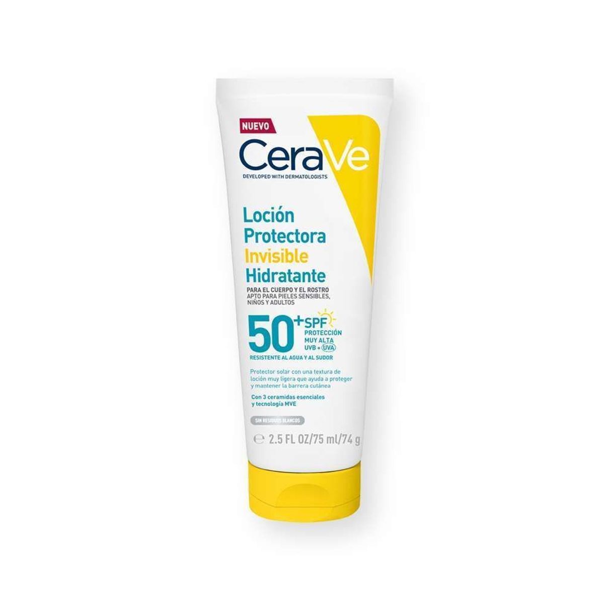 CERAVE - CeraVe Protector Solar Loción Invisible Hidratante SPF50+ Rostro y Cuerpo x75 ml