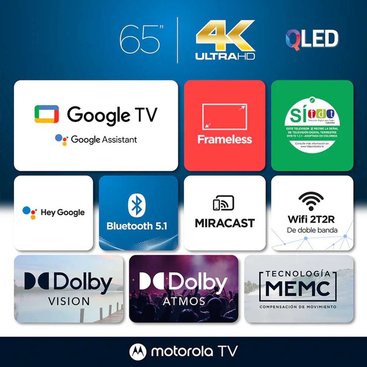 MOTOROLA - Televisor Motorola 65 QLED Smart TV 4K Ultra HD Google TV- MOT65NUQE05
