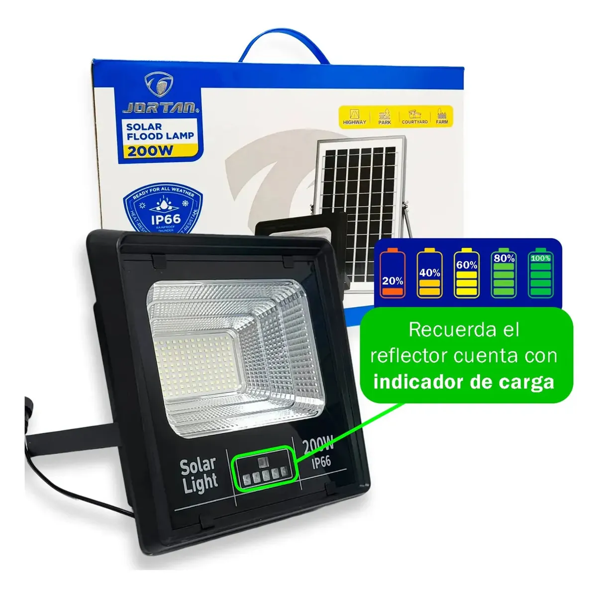 CHINA - Reflector Solar 200w Lámpara Led Panel Solar Control Negro Luz Blanca