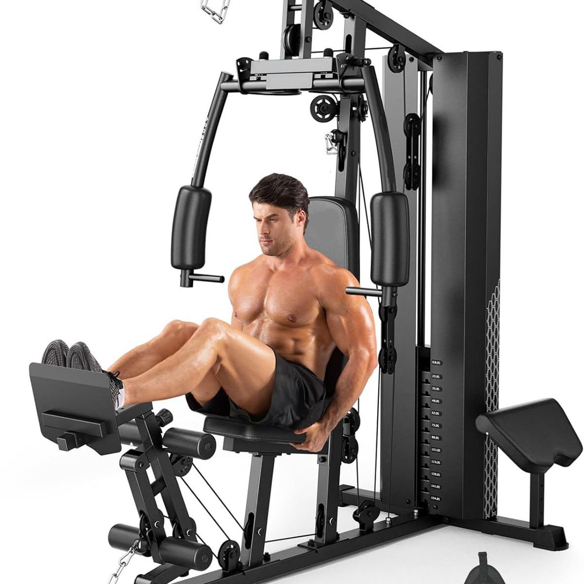 GYM FACTORY FITNESS - Multigimnasio TITAN GF6001 72 Kg, Cubierta Pesas, Prensa Piernas, Predicador, Accesorios