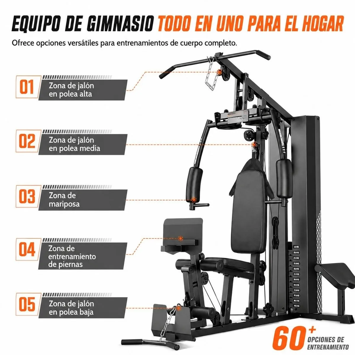 GYM FACTORY FITNESS - Multigimnasio TITAN GF6001 72 Kg, Cubierta Pesas, Prensa Piernas, Predicador, Accesorios