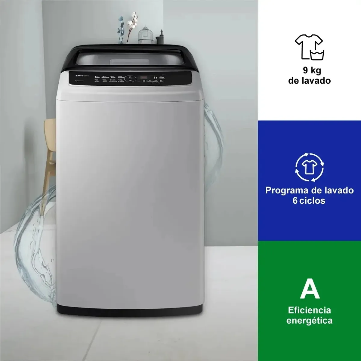 SAMSUNG - Lavadora SAMSUNG Carga Superior 9 Kilos DUAL STORM WA90CG4240BYCO Gris