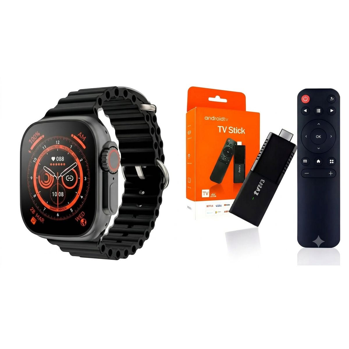 GENERICO - Combo TV Stick Android 14.0 4K 16GB WiFi Control Remoto+Smartwatch t800