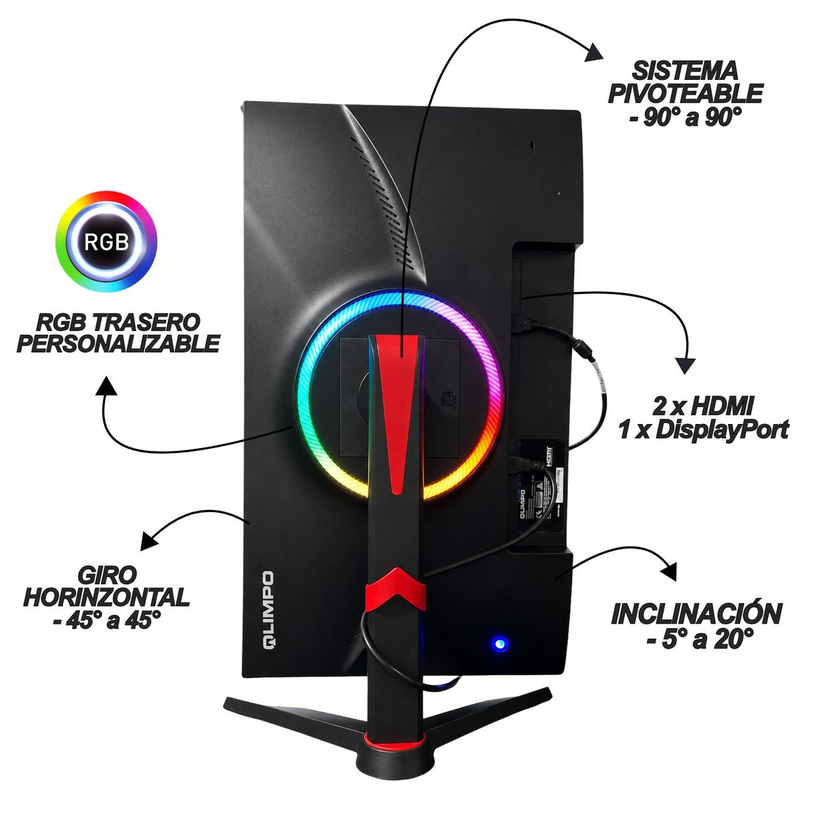 GENERICO - MONITOR GAMER OLIMPO 27" - FHD - 180Hz - HDR10  - Sistema Pivotable - RGB TRASERO - Adaptive Sync