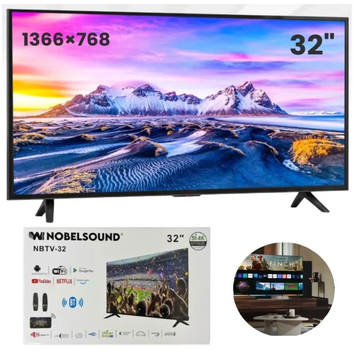 NOBELSOUND - Televisor de 32 Pulgadas Android 14 Con Wifi Y Bluetooth Smart TV
