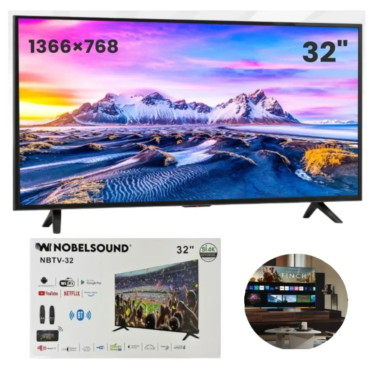 NOBELSOUND - Televisor de 32 Pulgadas Android 14 Con Wifi Y Bluetooth Smart TV
