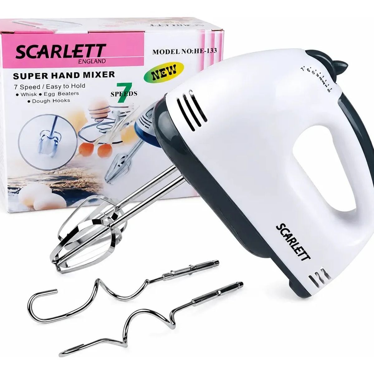 SCARLETT - Scarlett 2023 Batidora De Mano Eléctrica 7 Velocidades Color Blanco Frecuencia