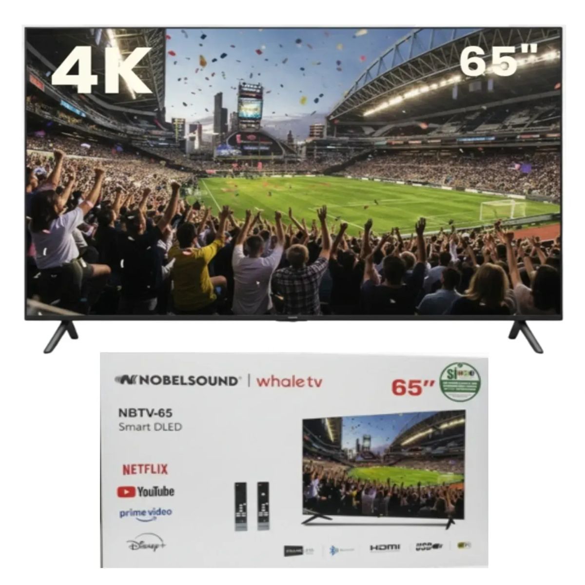 NOBELSOUND - Televisor de 65 Pulgadas Android 14 Con Wifi Y Bluetooth Smart TV