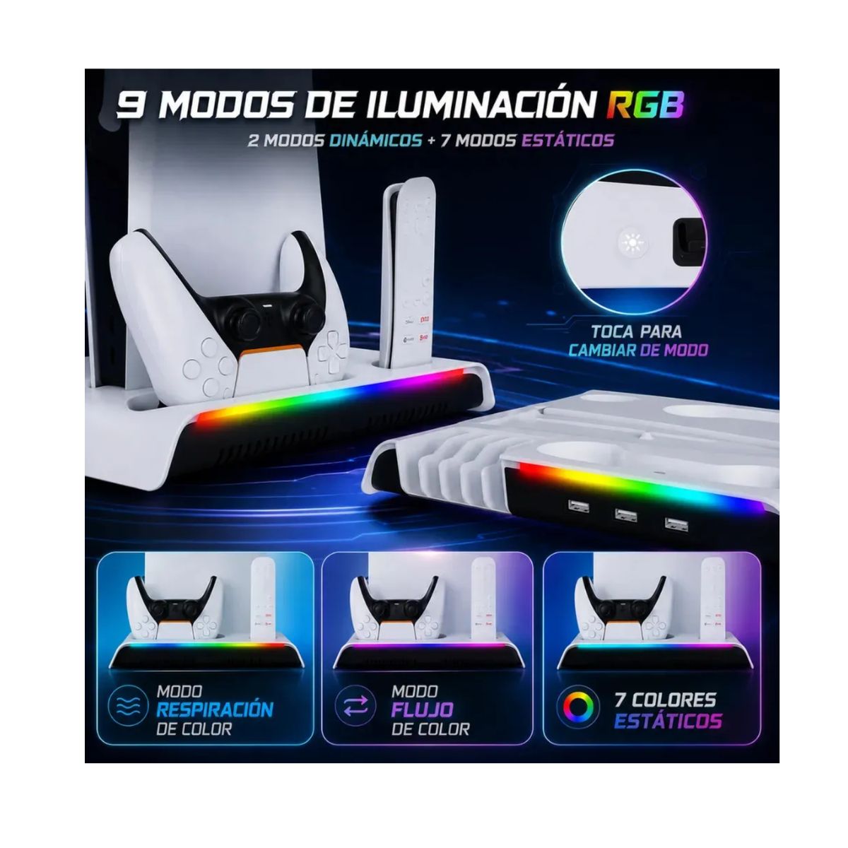 TECNOHOGAR JS - Base Refrigerante Ps5 Carga Rapida Indicador Led Premium