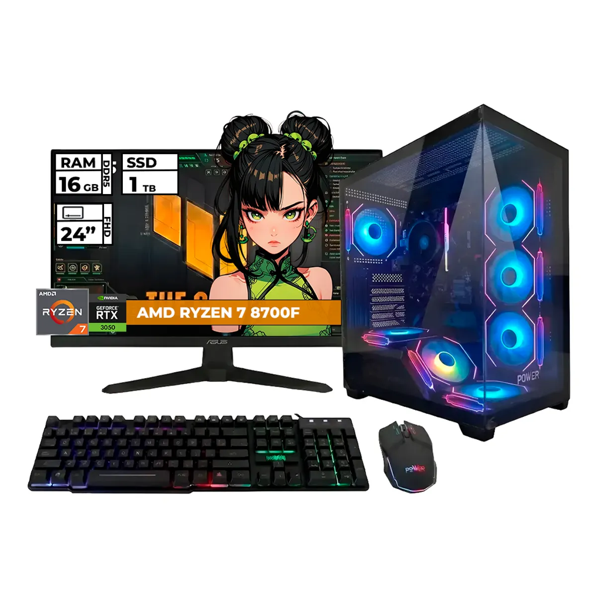 POWER GROUP - PC GAMER POWER GROUP RYZEN 7 8700F 16GB RAM 1TB SSD RTX 3050 + MONITOR 24''