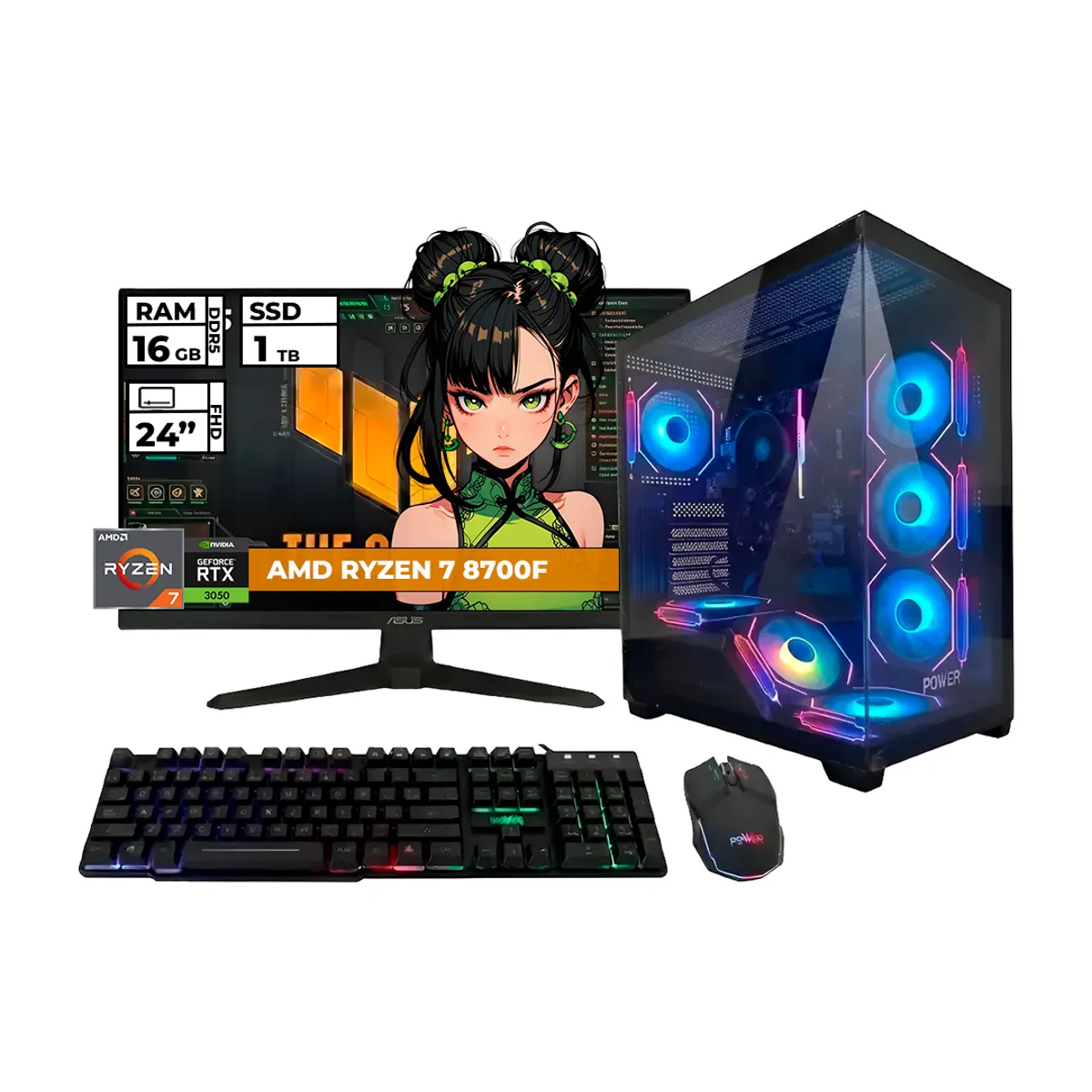 POWER GROUP - PC GAMER POWER GROUP RYZEN 7 8700F 16GB RAM 1TB SSD RTX 3050 + MONITOR 24''
