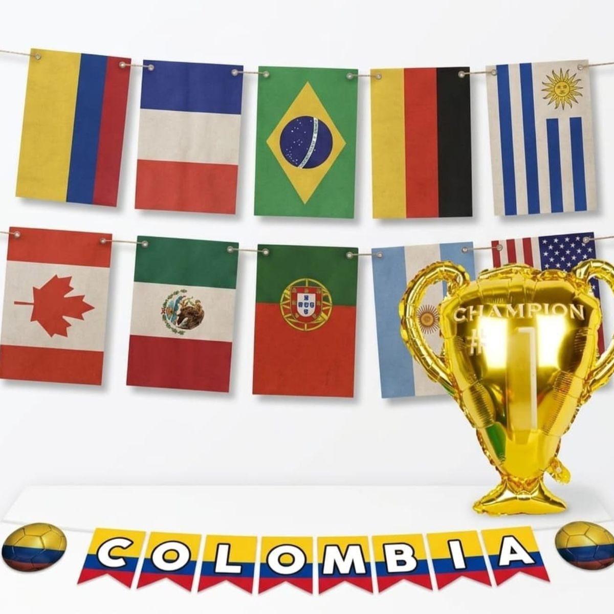 GENERICO - Combo Decorativo Mundial -Banderines y Copa