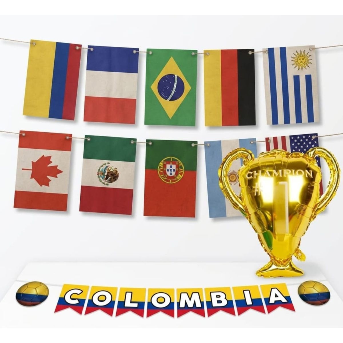 GENERICO - Combo Decorativo Mundial -Banderines y Copa