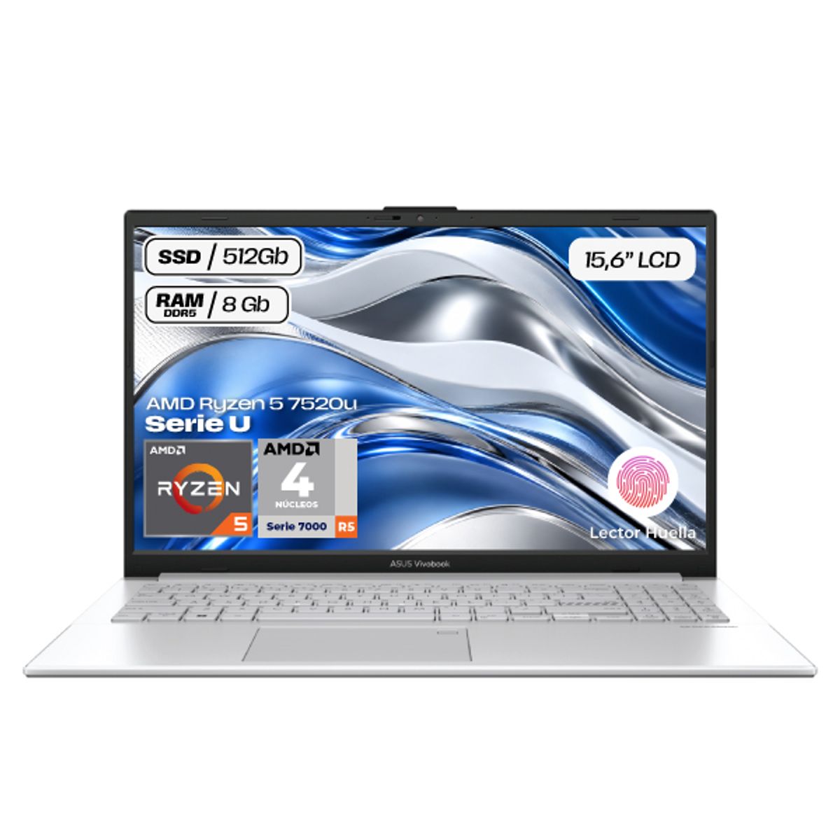 ASUS - Portátil Asus Ryzen 5 7520u Ram 8gb Ddr5 Ssd 512gb FHD 15.6" Computador Portátil