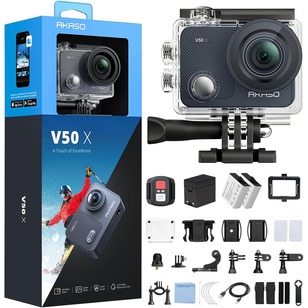 AKASO - Camara de accion AKASO V50X 4K 30FPS WIFI Pantalla tactil estabilizacion EIS