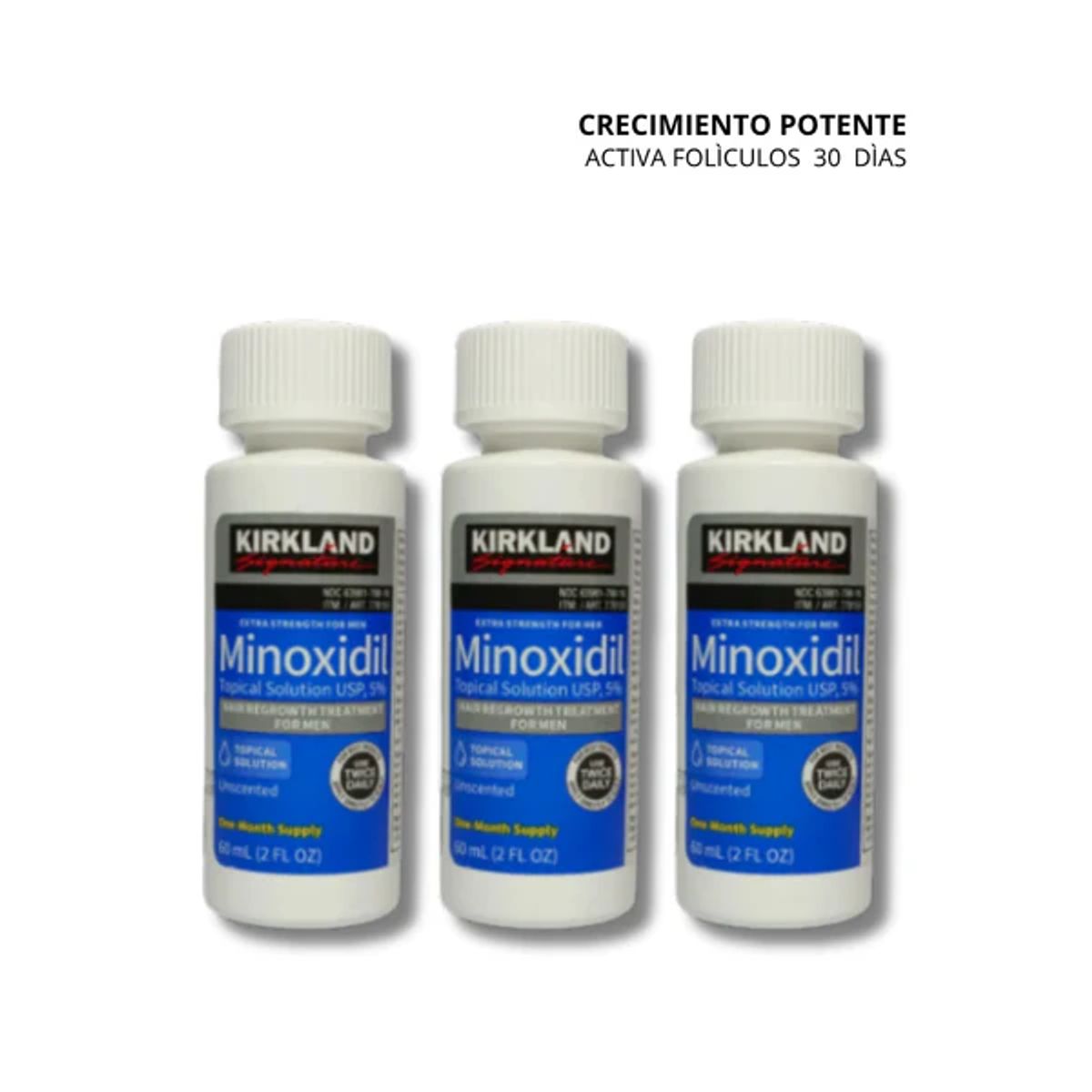 SIGNATURE - Pack x3 Minoxidil Kirkland 5%  Crecimiento Barba y Cabello