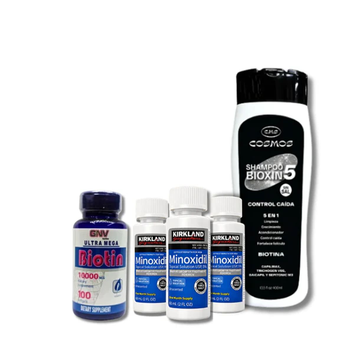 SIGNATURE - Kit Capilar con 3 minoxidil kirkland  + biotina capsulas + shampoo de biotina