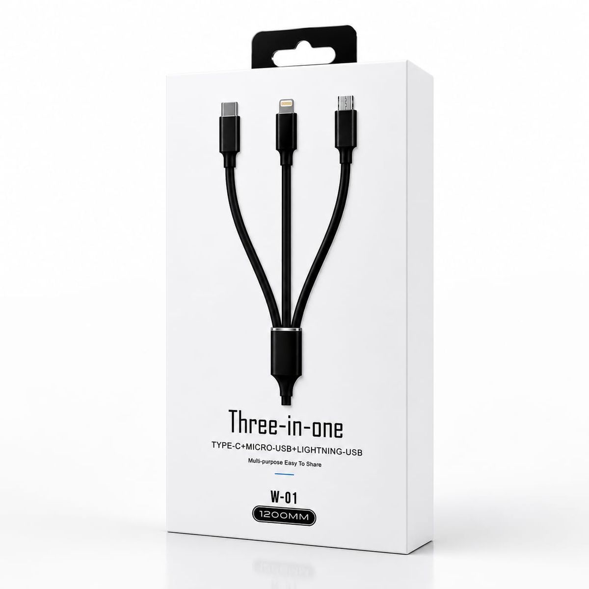 GENERICO - Cable Cargador 3 En 1 USB A Lightning Tipo C Micro USB W-01 1.2m