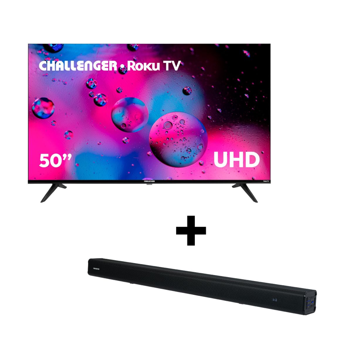 CHALLENGER - Combo TV 50 CHALLENGER 4K 50KR15 T2 ROKU  + Barra de Sonido  30W - SB30Y