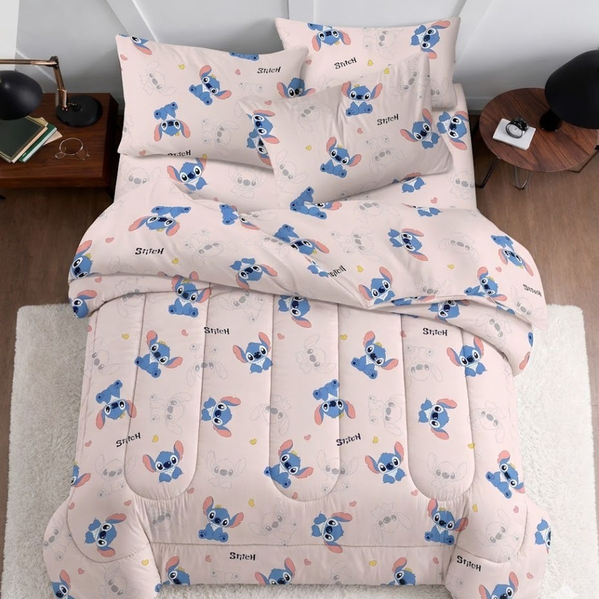 GENERICO - Edredón Infantil Doble Stitch Tacto Algodón Acolchado Caída Larga + 2 Fundas