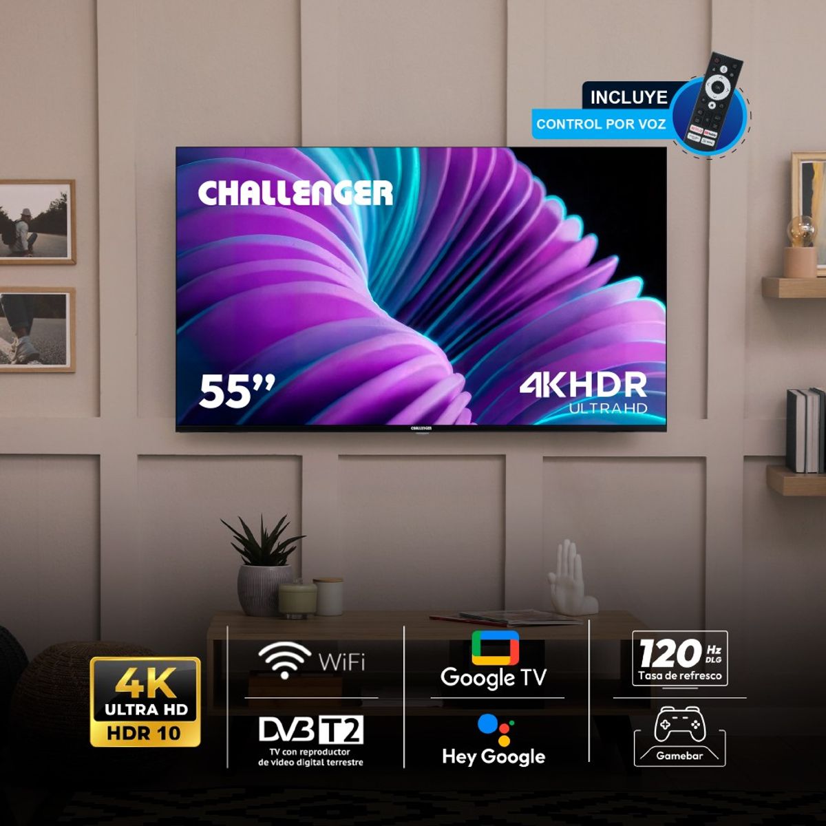 CHALLENGER - Combo TV 55" CHALLENGER 4K TV GAMING 55TG2771  + Barra de Sonido  50W - SB50Y