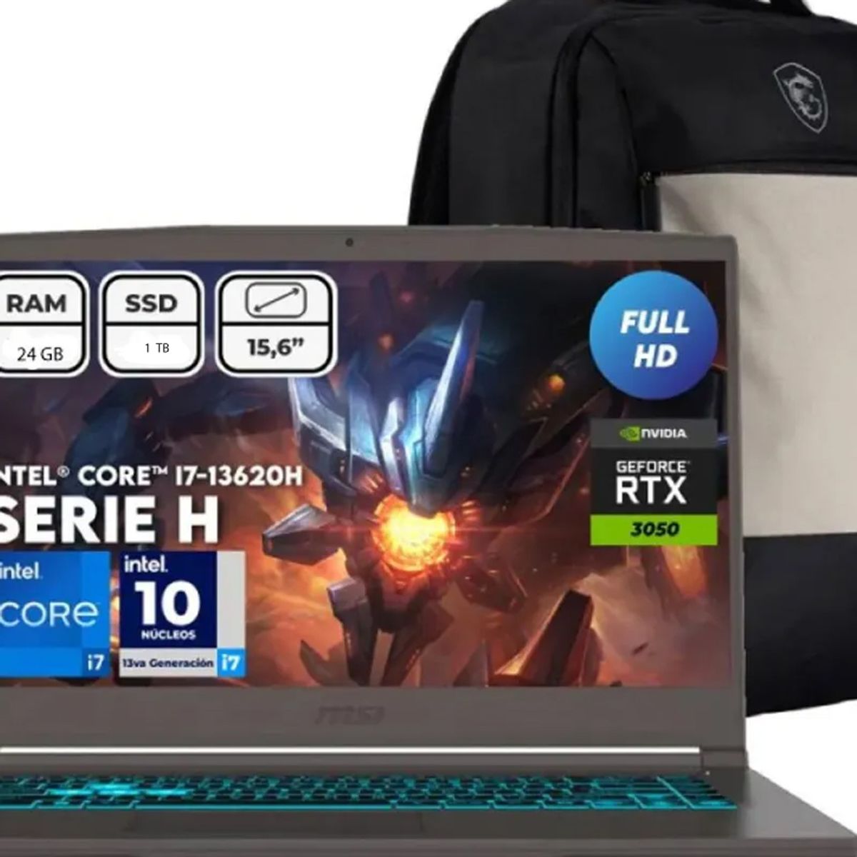 MSI - Portátil MSI Thin 15 B13UC Intel Core i7-13620H 24GB 1 TB SSD RTX 3050 4GB 15.6” FHD 144Hz + Morral MSI