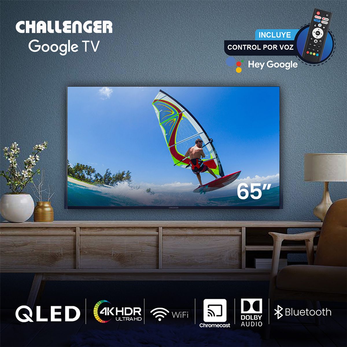 CHALLENGER - Combo TV 65 CHALLENGER QLED 65KG290 BT  + Barra de Sonido  80W - SB80Y