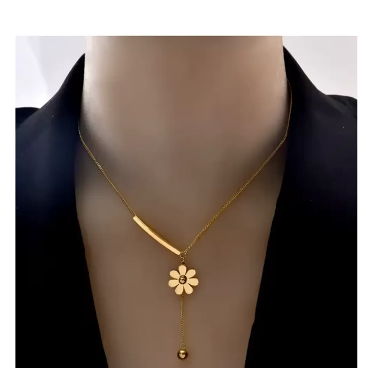 GENERAL - Collar Mujer Flor Colgante Dorado Elegante Acero Inoxidable