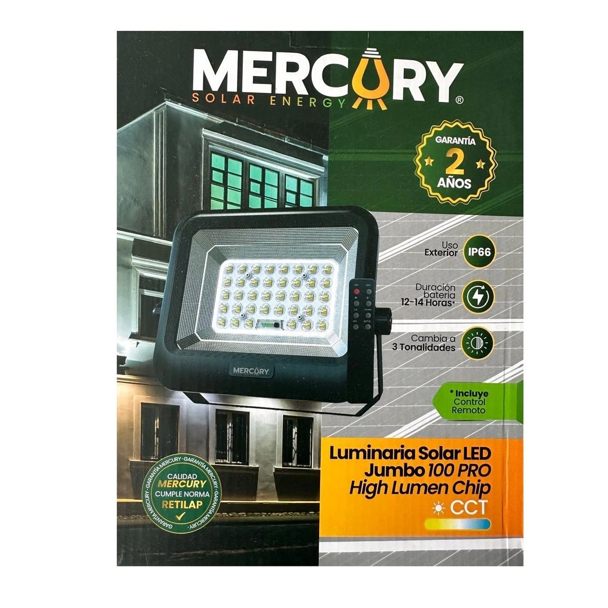 MERCURY - Lampara Reflector Solar LED 200 Pro Jumbo 3 Colores/2000 lúmenes