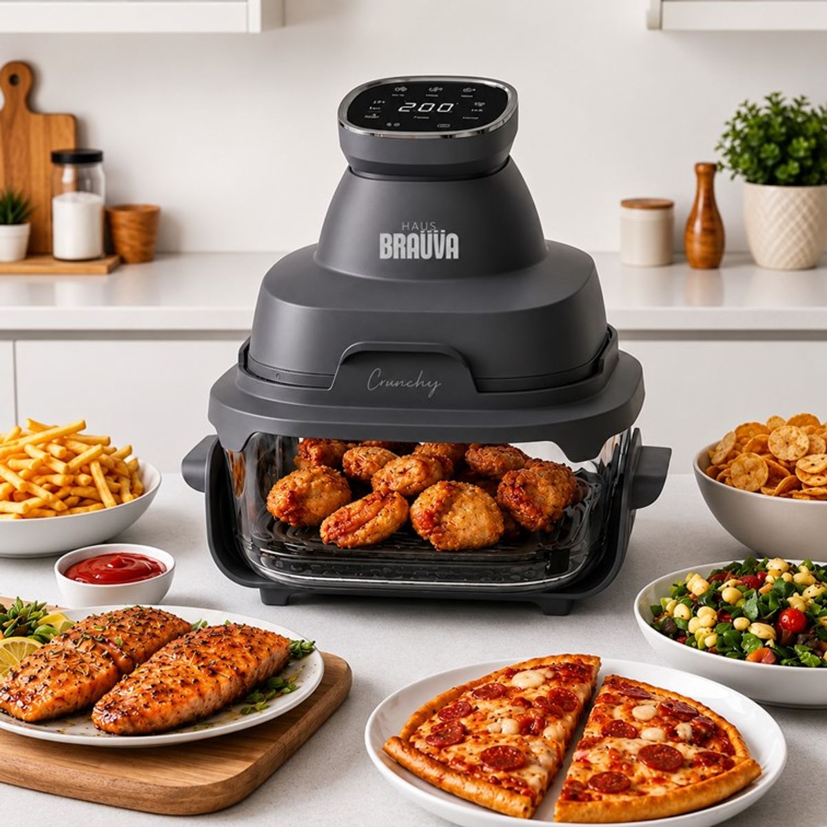 BRAVVA HAUS - Freidora de Aire Digital BRAVVA HAUS Crunchy Doble Taza 2 y 4 Litros