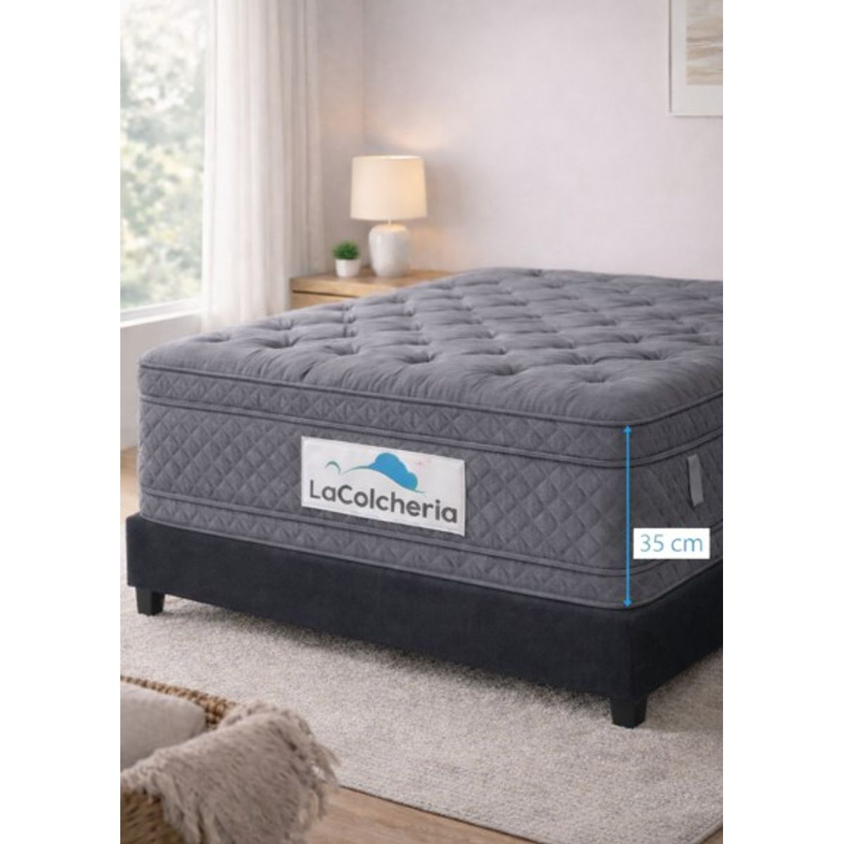 GENERICO - COLCHON DOBLE PILLOW GRIS SEMIORTOPEDICO 1.60X1.90cm