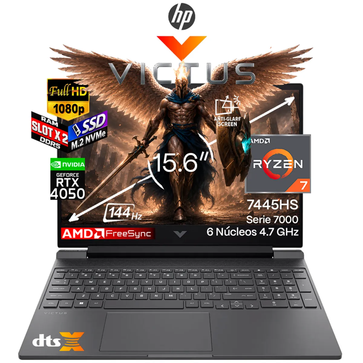 HP - Portátil Gamer HP Victus Ryzen 7 7445HS RAM 64 SSD 256 RTX 4050 6GB 144HZ