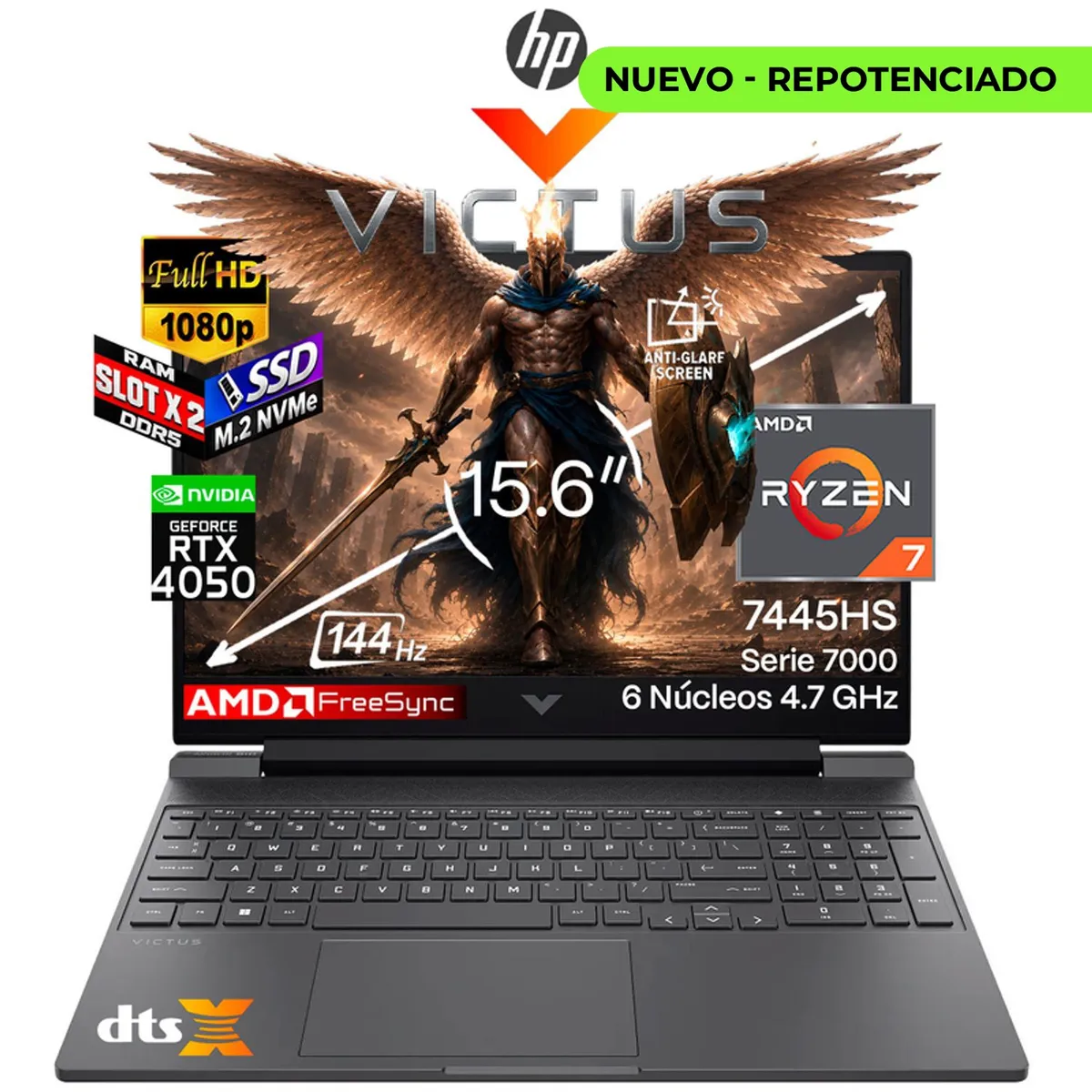 HP - Portátil Gamer HP Victus Ryzen 7 7445HS RAM 64 SSD 4TB RTX 4050 6GB 144HZ