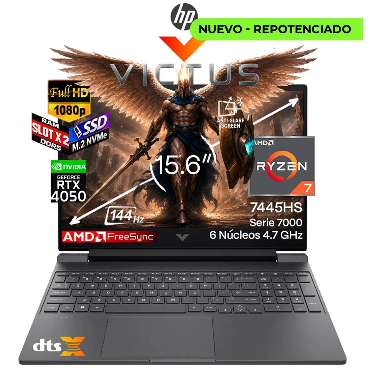 HP - Portátil Gamer HP Victus Ryzen 7 7445HS RAM 32 SSD 1TB RTX 4050 6GB 144HZ