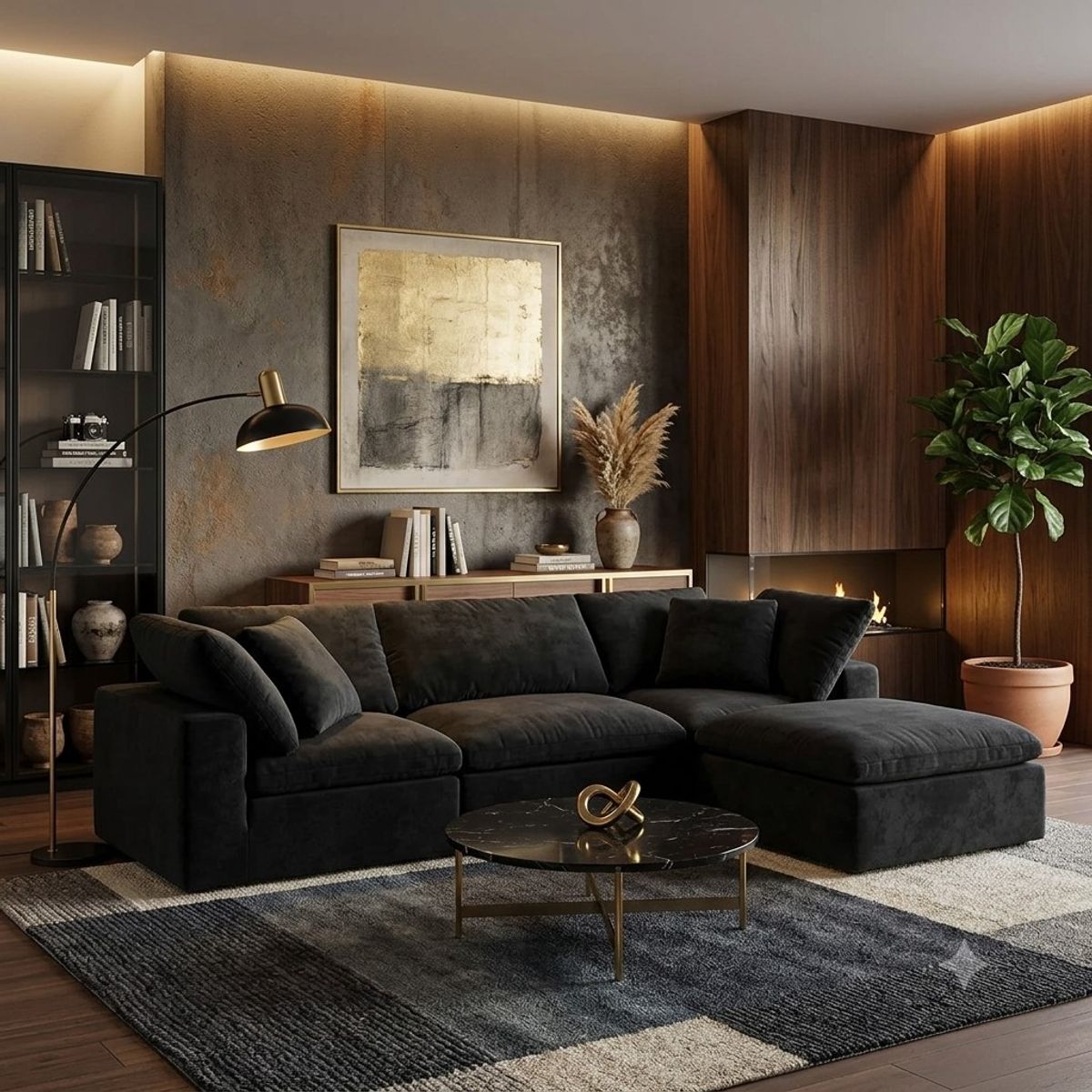 GENERICO - Elegantes Muebles Modernos en L Origami Sala con Sofá esquinero y puff.