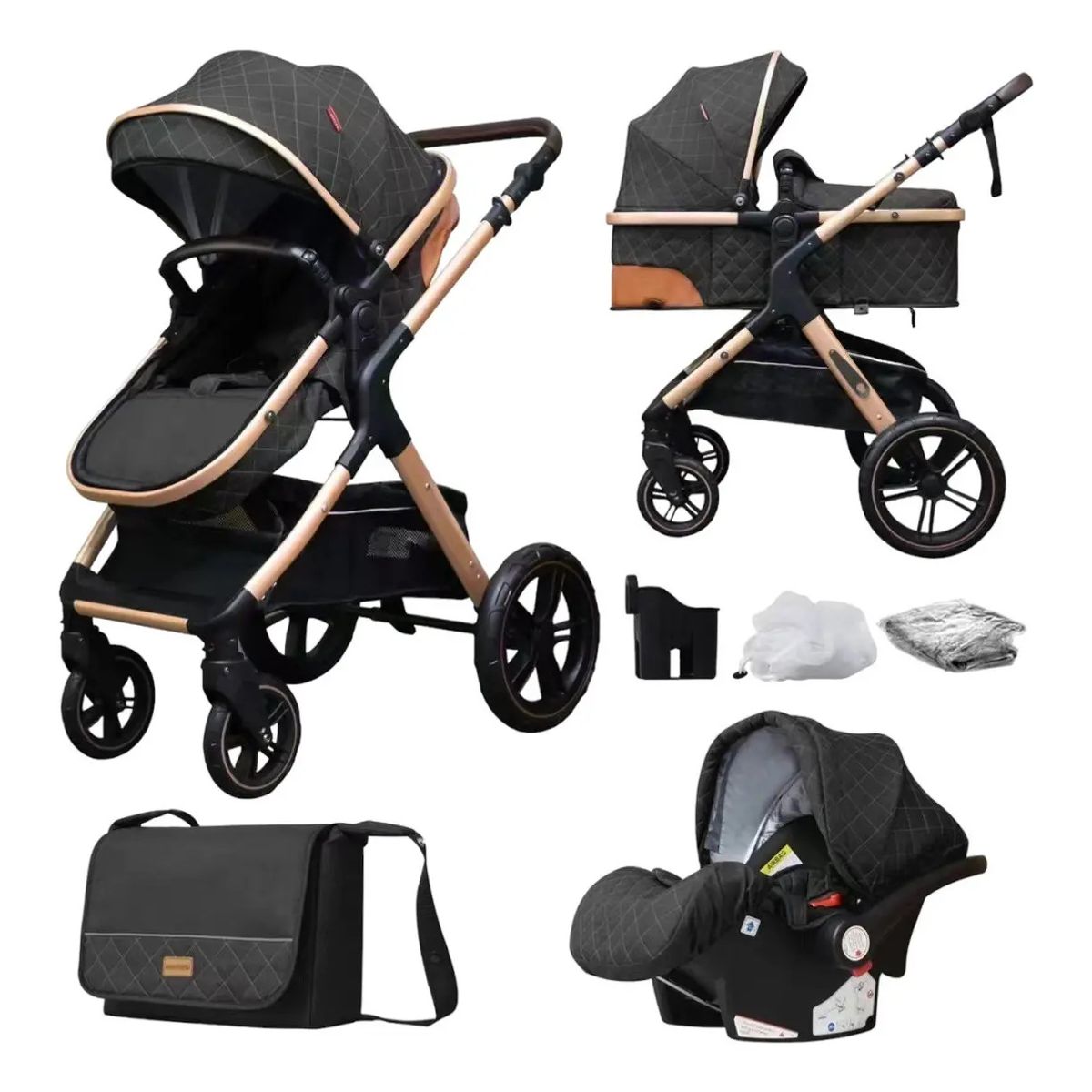 U BUY - Coche Cuna Bebé 5 En 1 Plegable Multifuncional Y Accesorios