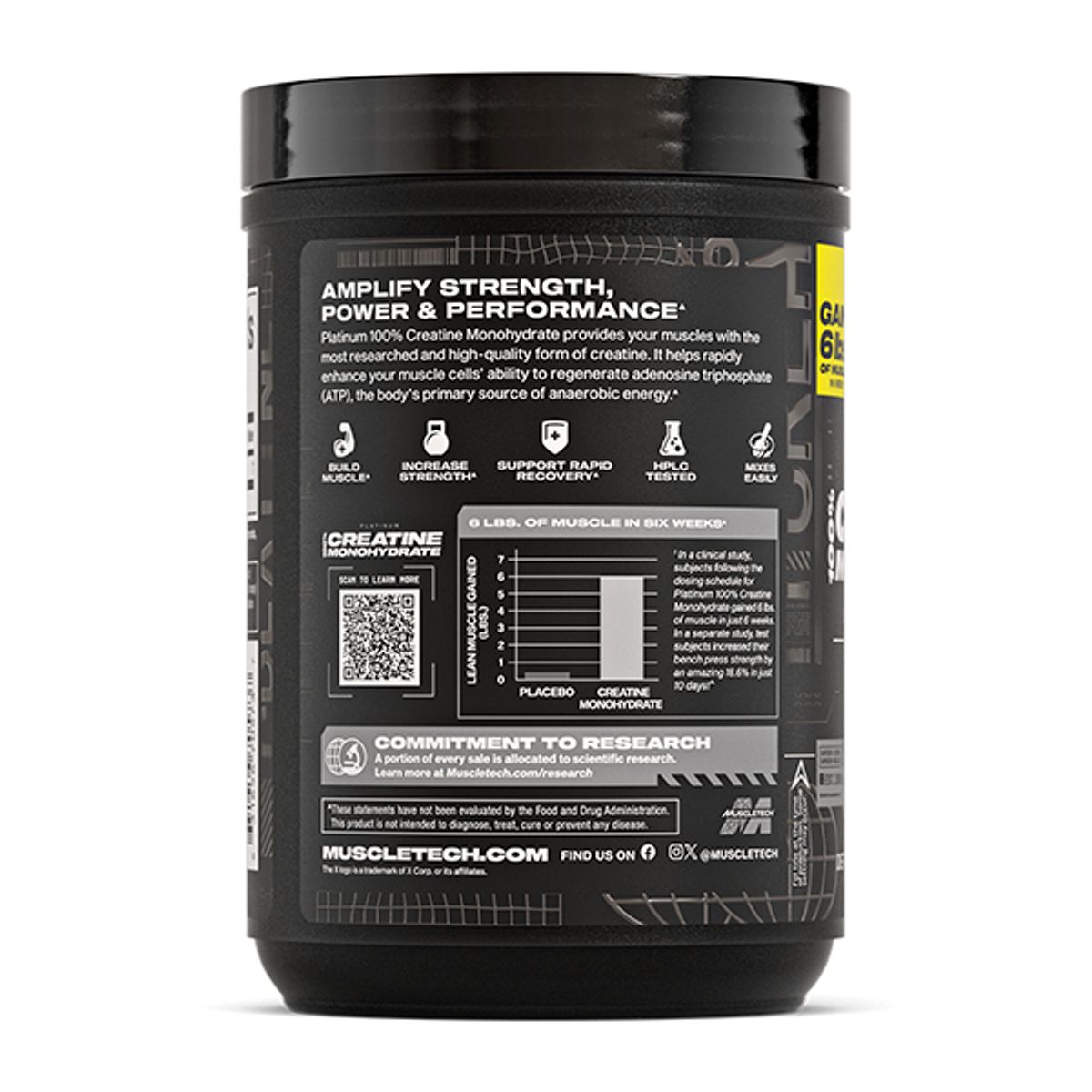 MUSCLETECH - Creatina Muscletech 450 g Creatina Monohidratada 90 Servicios