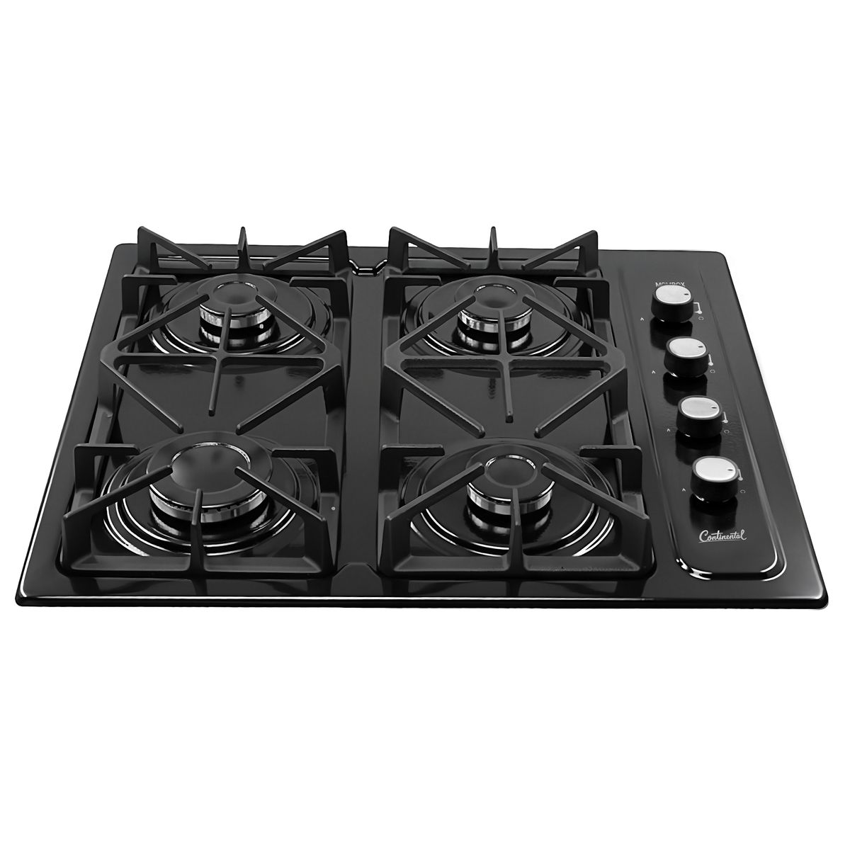 CONTINENTAL - Estufa Empotrable 4 quemadores Esmaltada Negro 61x51 Gas Natural Parrillas En Hierro Fundido 3834