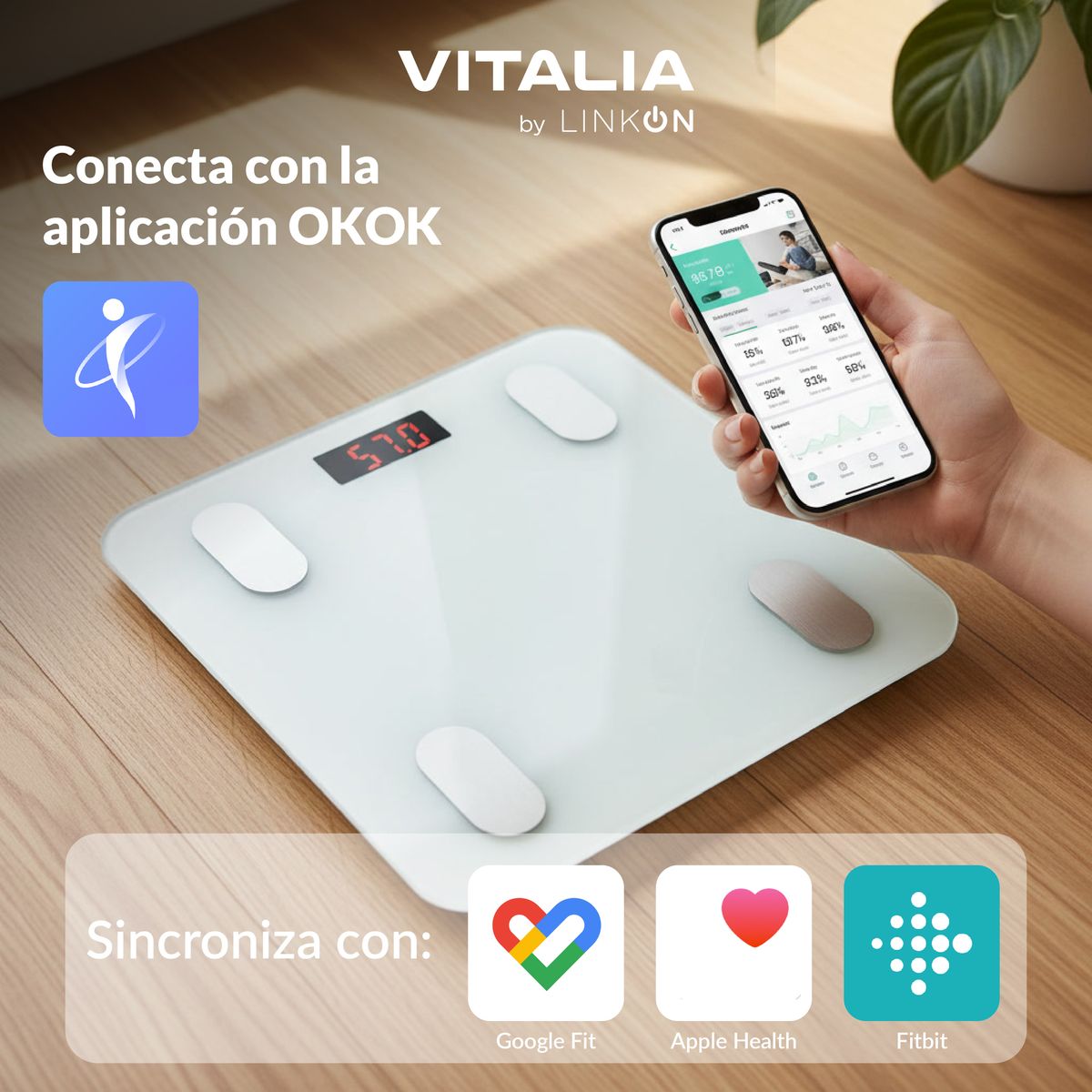 VITALIA TECHNOLOGY - Bascula Pesa Digital Vitalia Sensor Alta Precision Bluetooth