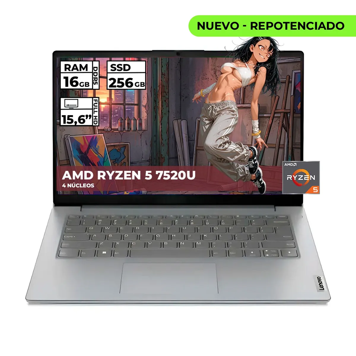 Lenovo - PORTÁTIL LENOVO AMD RYZEN 5 7520U 16GB LPDDR5 256GB SSD 14" FHD