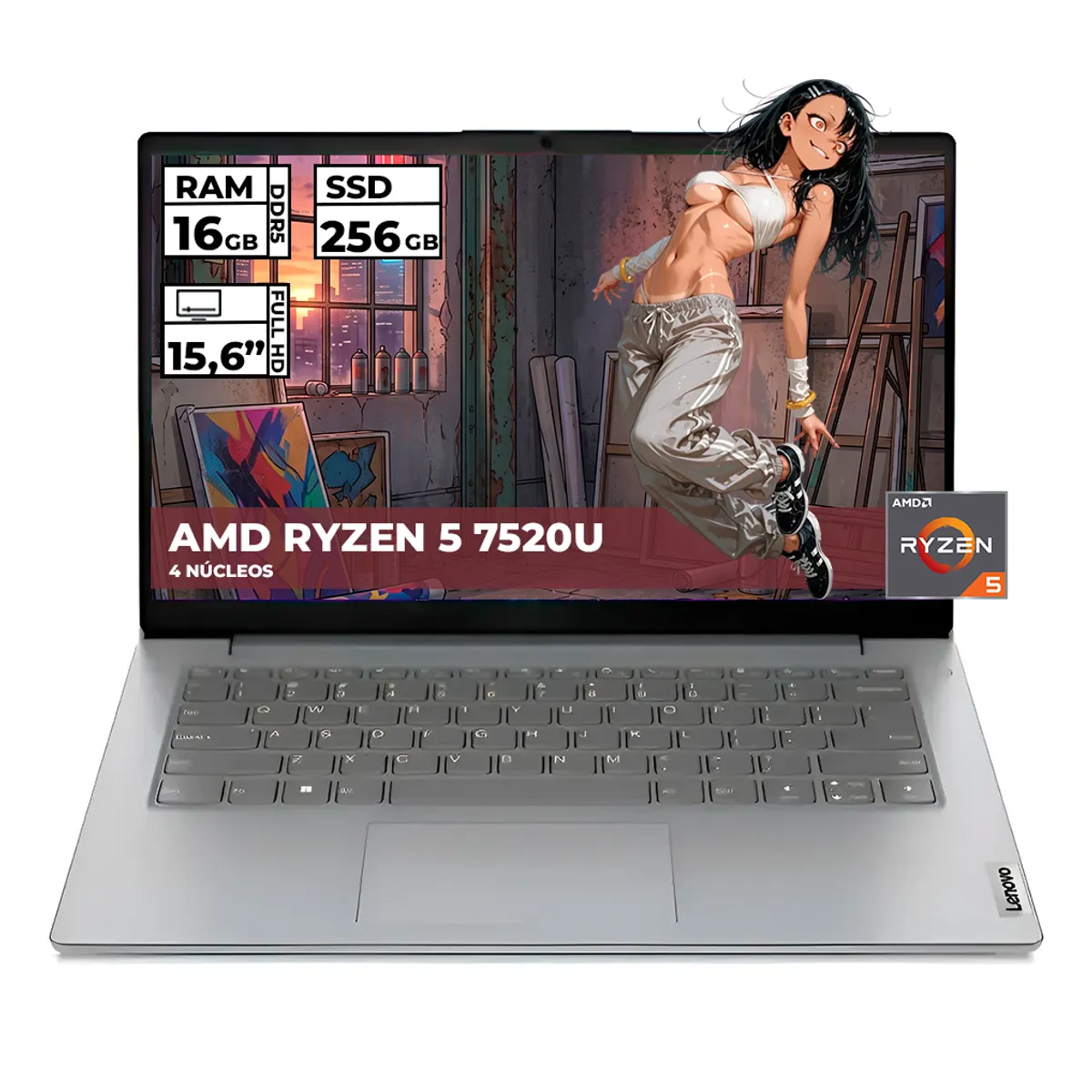 Lenovo - PORTÁTIL LENOVO AMD RYZEN 5 7520U 16GB LPDDR5 256GB SSD 14" FHD